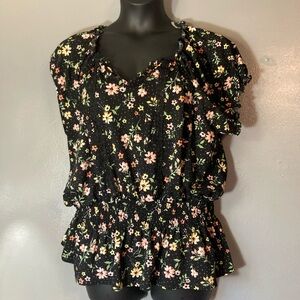 Love + Joy black Floral Blouse